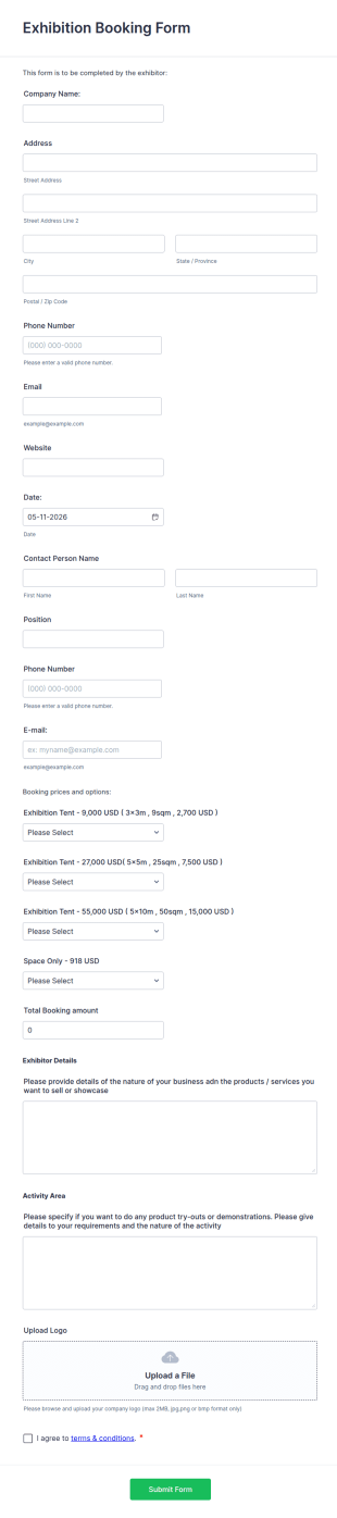Exhibition Booking Form Template
