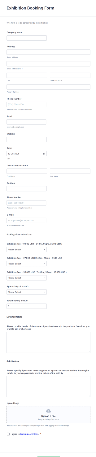 Exhibition Booking Form Template