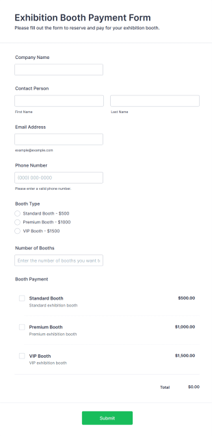 Exhibition Booth Payment Form Template