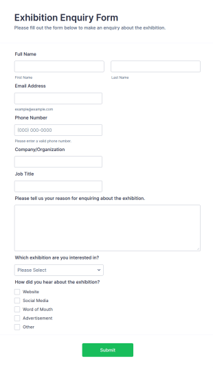 Exhibition Enquiry Form Template