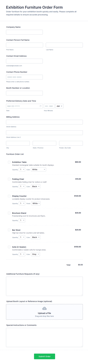 Exhibition Furniture Order Form Template