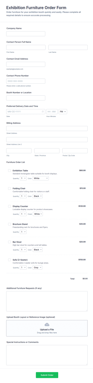 Exhibition Furniture Order Form Template
