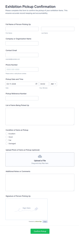 Exhibition Pickup Confirmation Form Template