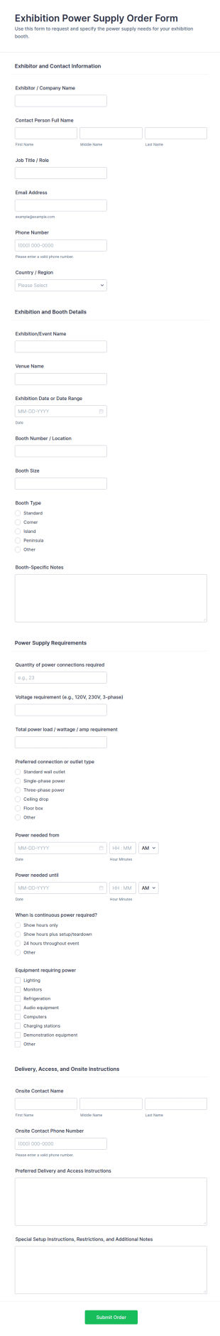 Exhibition Power Supply Order Form Template