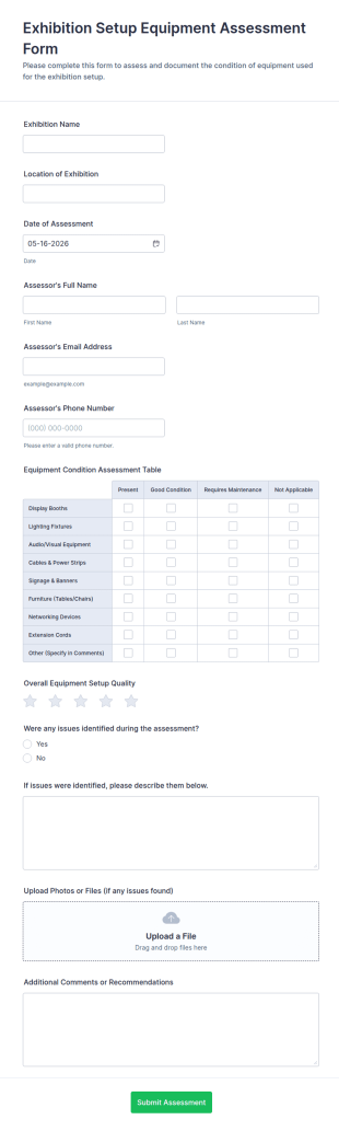 Exhibition Setup Equipment Assessment Form Template