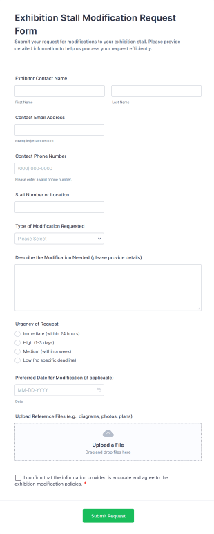 Exhibition Stall Modification Request Form Template