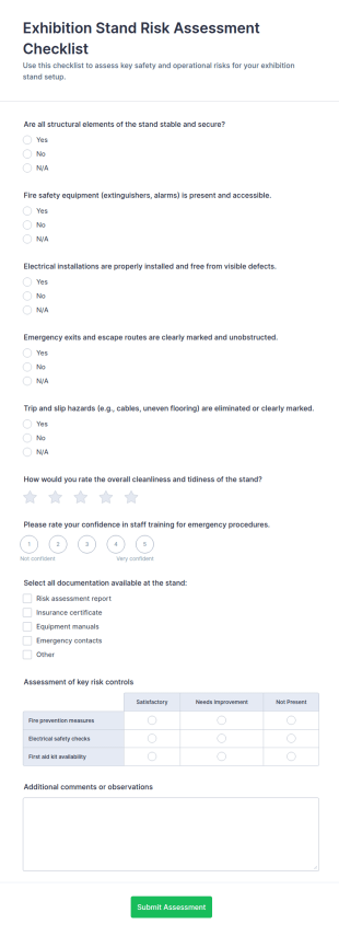Exhibition Stand Risk Assessment Checklist Form Template