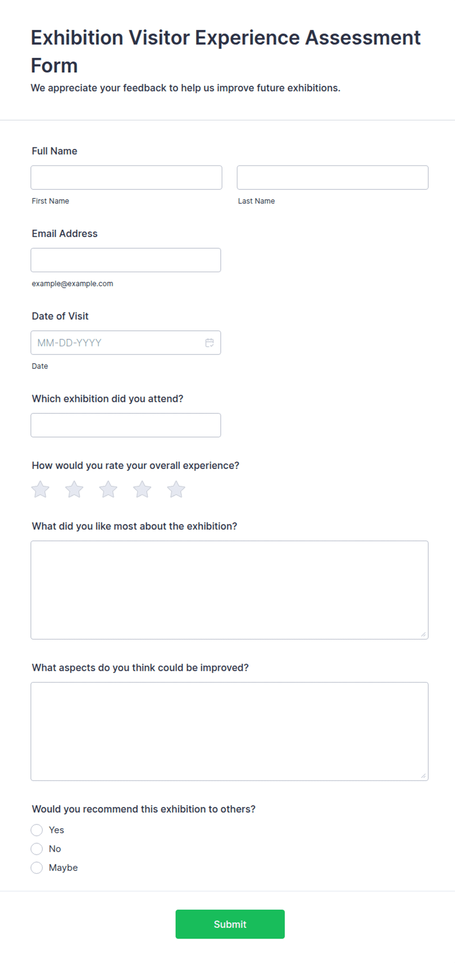 Exhibition Visitor Experience Assessment Form Template | Jotform