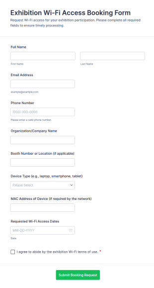 Exhibition Wi Fi Access Booking Form Template