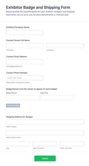 Exhibitor Badge And Shipping Form Template