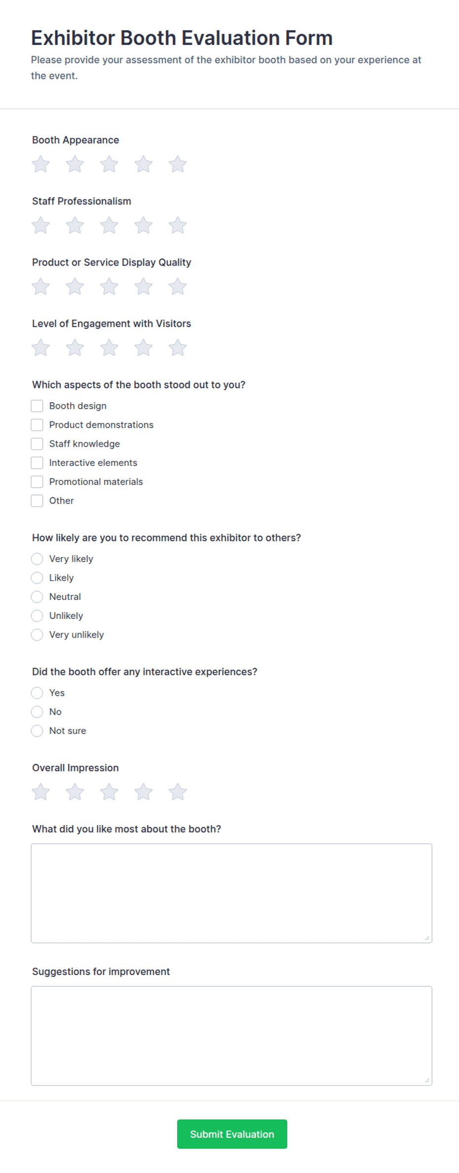 Exhibitor Booth Evaluation Form Template | Jotform