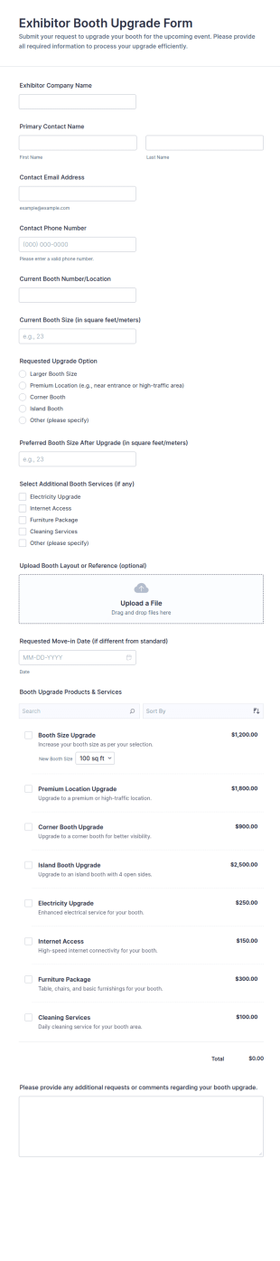 Exhibitor Booth Upgrade Form Template