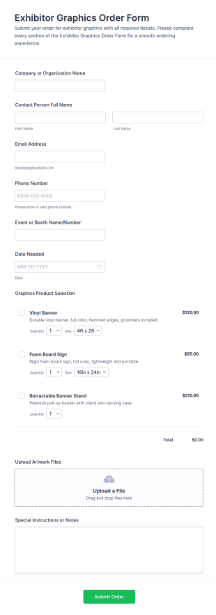 Exhibitor Graphics Order Form Template