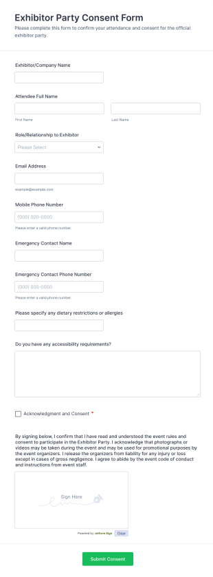 Exhibitor Party Consent Form Template