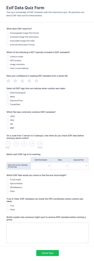 Exif Data Quiz Form Template
