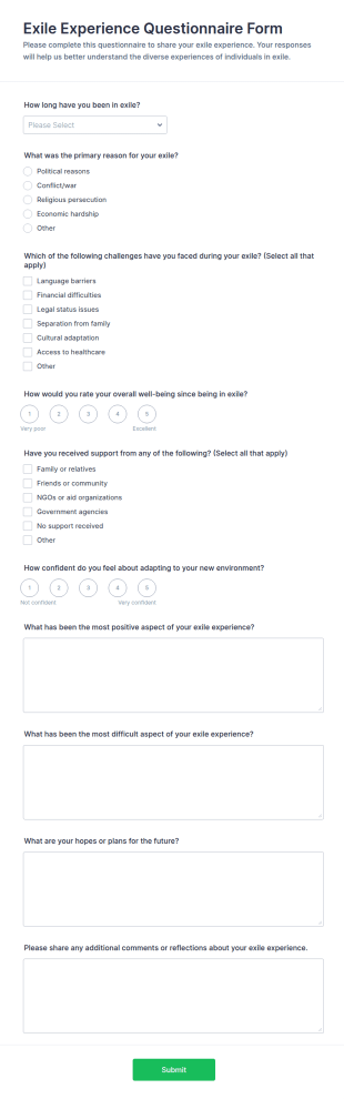 Exile Experience Questionnaire Form Template