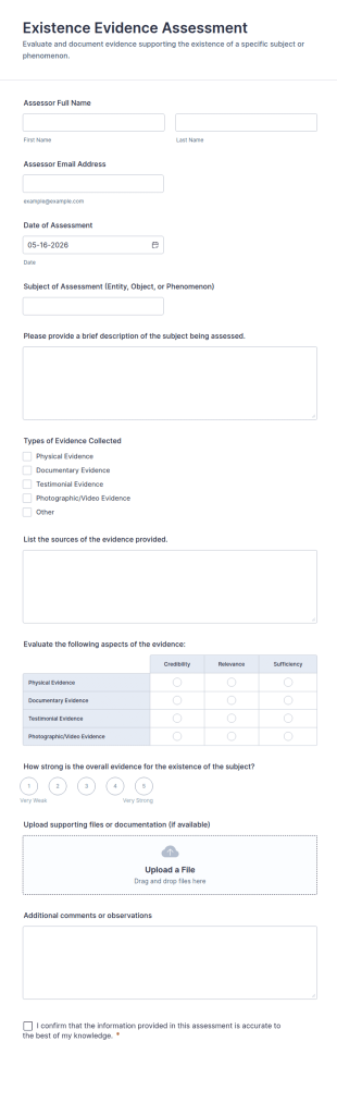 Existence Evidence Assessment Form Template