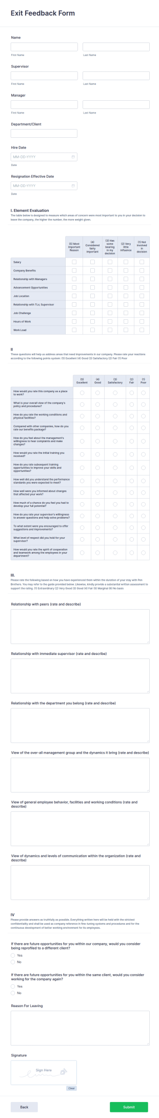 Exit Feedback Form Template