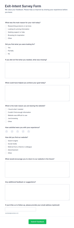 Exit Intent Survey Form Template