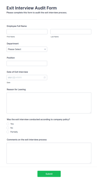 Exit Interview Audit Form Template