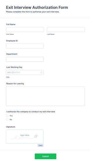 Exit Interview Authorization Form Template