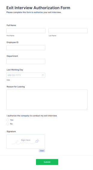 Exit Interview Authorization Form Template