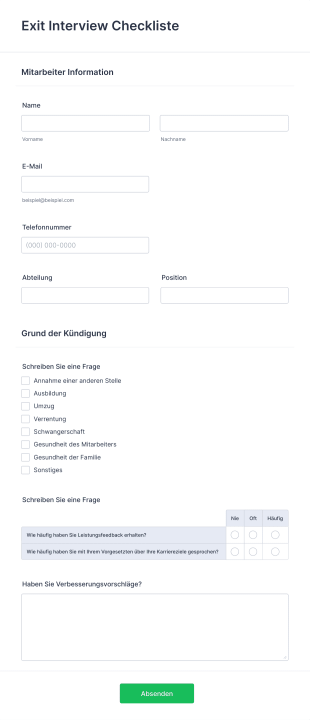 Exit Interview Checkliste Form Template