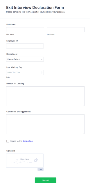 Exit Interview Declaration Form Template