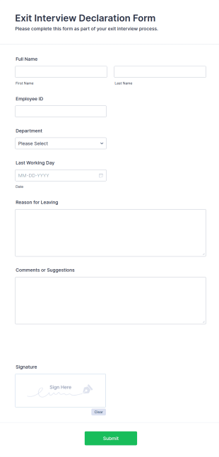 Exit Interview Declaration Form Template