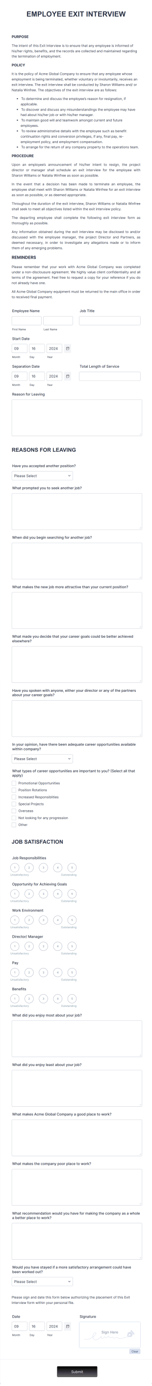 Exit Interview Form Template