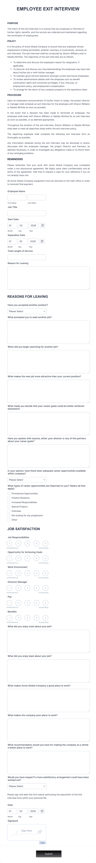Exit Interview Form Template