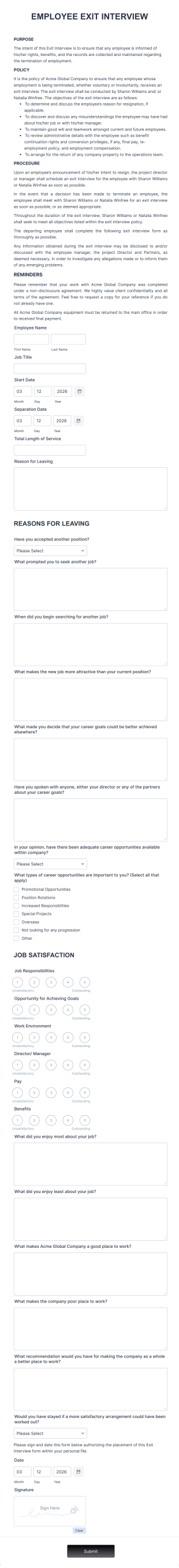 Exit Interview Form Template