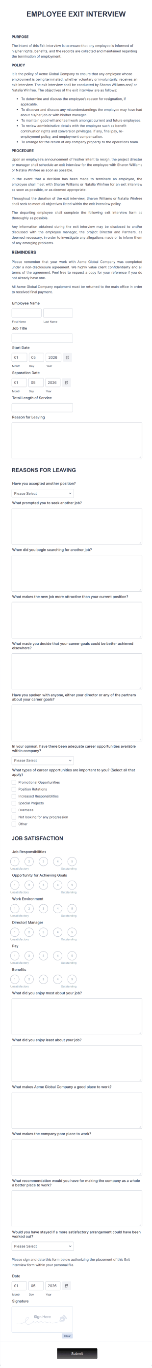 Exit Interview Form Template