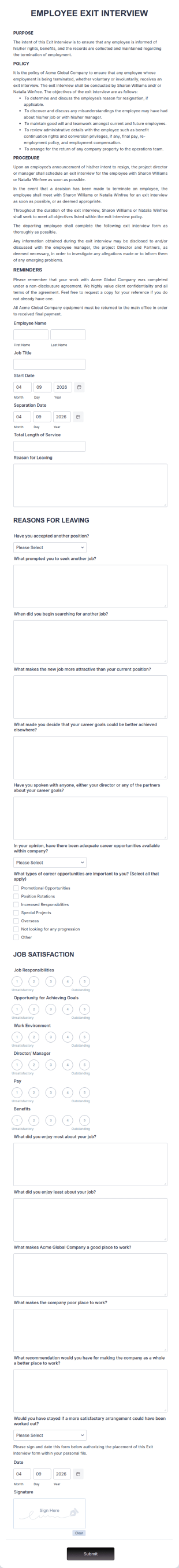 Exit Interview Form Template