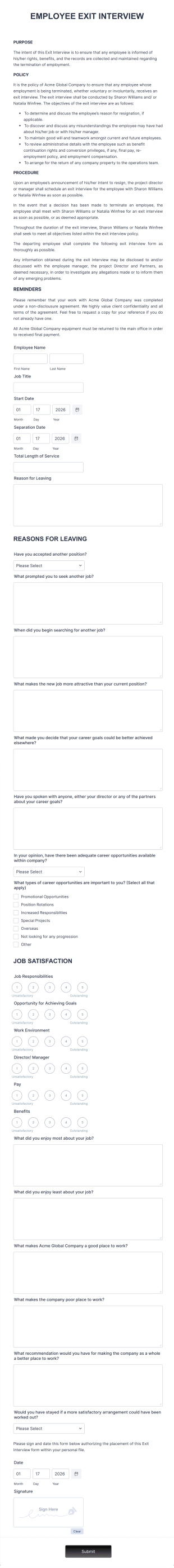 Exit Interview Form Template