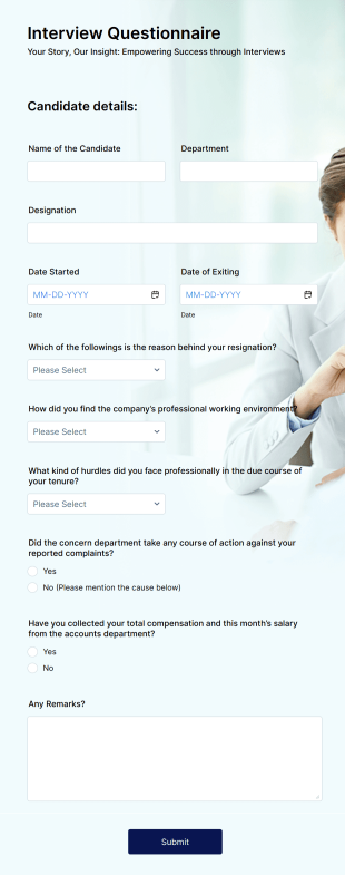 Exit Interview Questionnaire Form Template