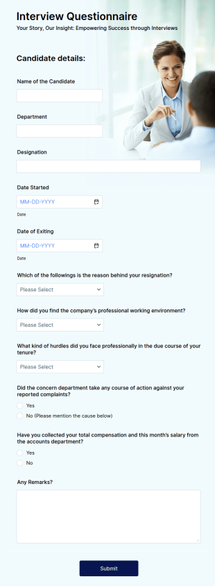 Exit Interview Questionnaire Form Template