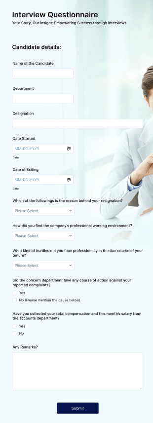 Exit Interview Questionnaire Form Template