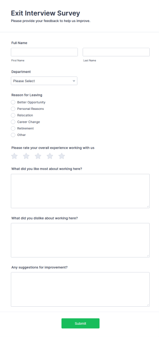 Exit Interview Survey Form Template