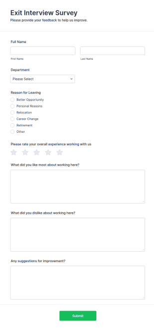 Exit Interview Survey Form Template