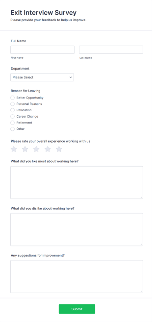 Exit Interview Survey Form Template