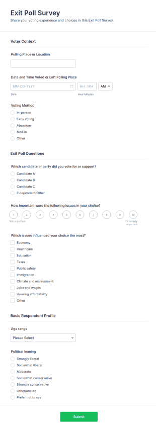 Exit Poll Survey Form Template