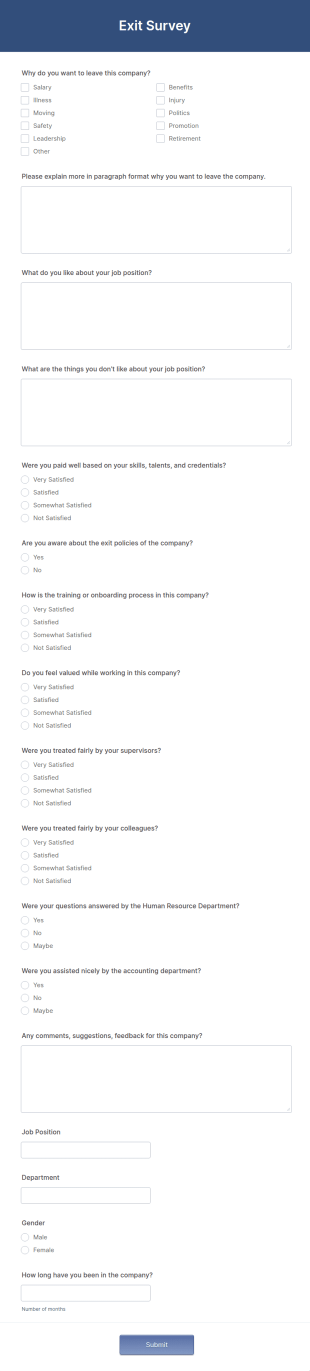 Exit Survey Form Template