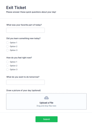 Exit Ticket For Young Children Form Template