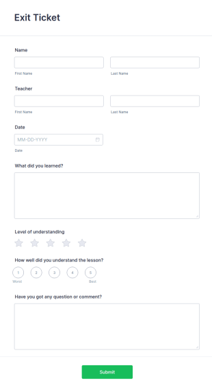 Exit Ticket Form Template