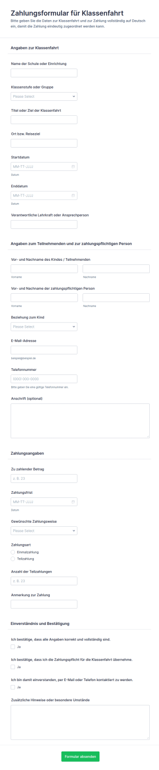 Exkursion Zahlungsformular