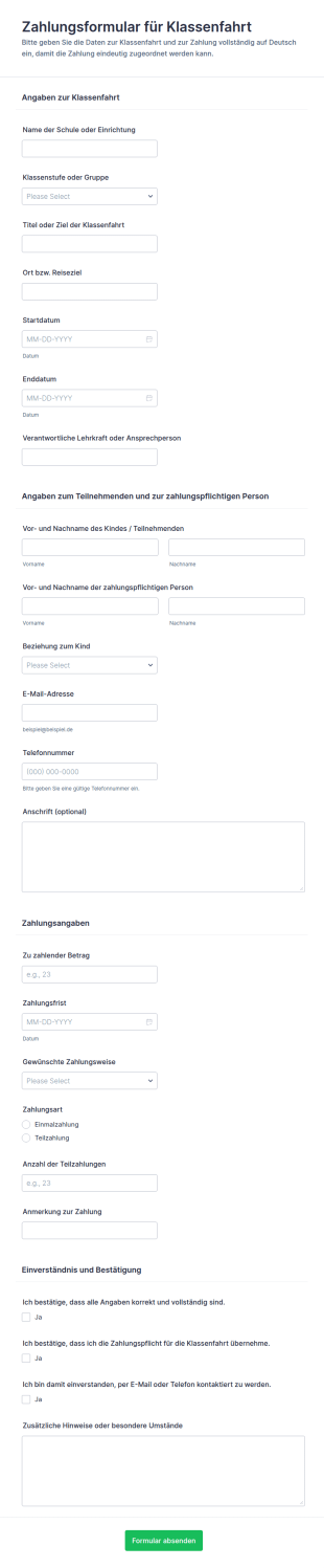 Exkursion Zahlungsformular