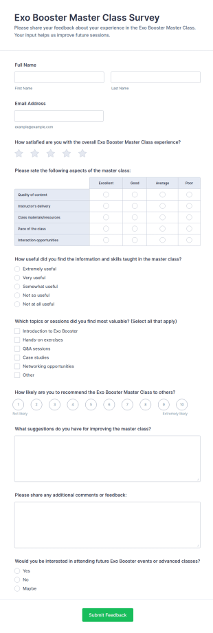 Exo Booster Master Class Survey Form Template