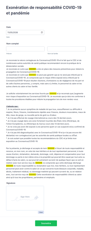 Exonération De Responsabilité COVID 19 Et Pandémie