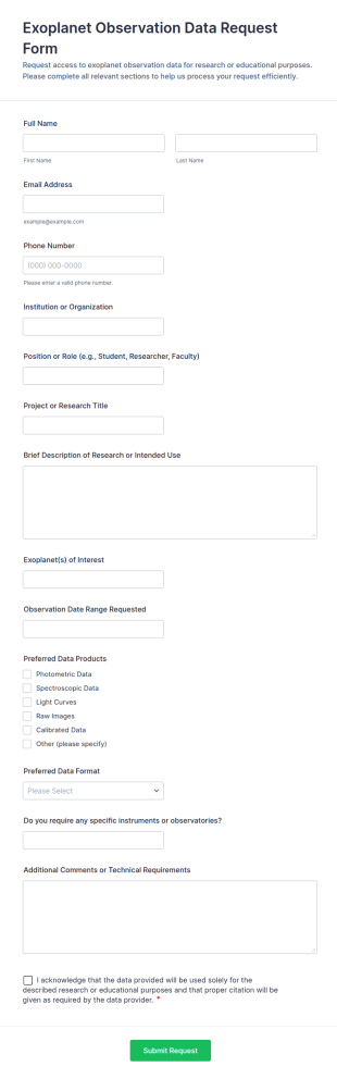 Exoplanet Observation Data Request Form Template